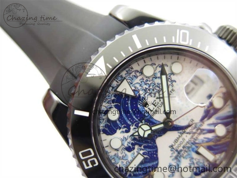 Submariner 40mm Black Ceramic 5GF Best Edition Sea Painting Dial on Black Rubber Strap SA3135