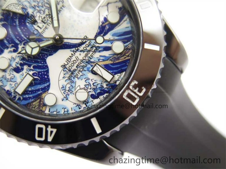 Submariner 40mm Black Ceramic 5GF Best Edition Sea Painting Dial on Black Rubber Strap SA3135