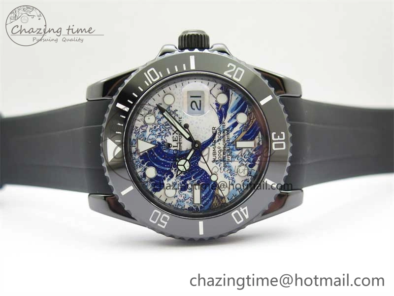 Submariner 40mm Black Ceramic 5GF Best Edition Sea Painting Dial on Black Rubber Strap SA3135
