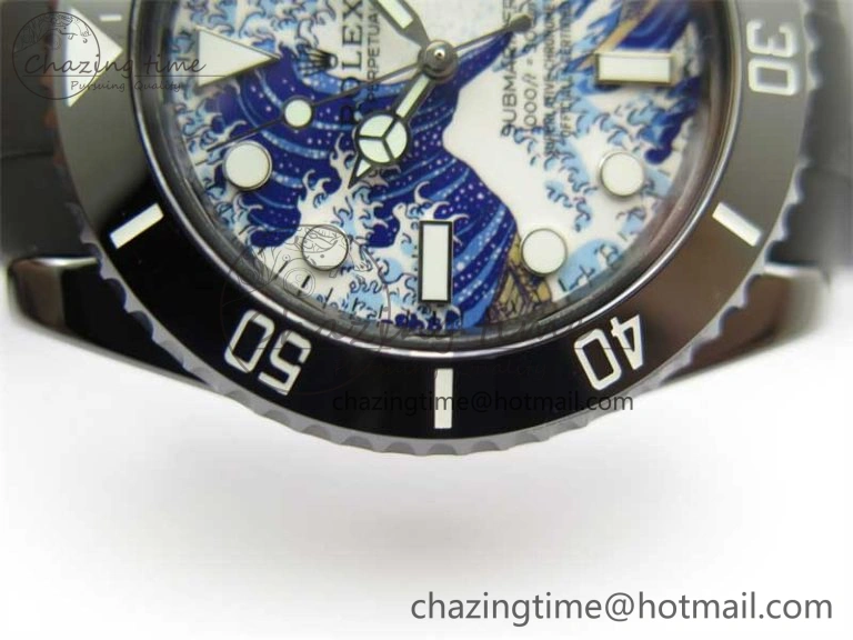 Submariner 40mm Black Ceramic 5GF Best Edition Sea Painting Dial on Black Rubber Strap SA3135