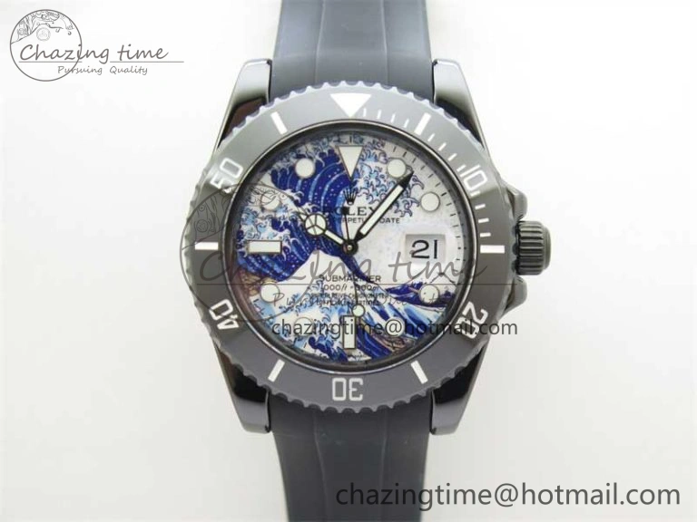 Submariner 40mm Black Ceramic 5GF Best Edition Sea Painting Dial on Black Rubber Strap SA3135