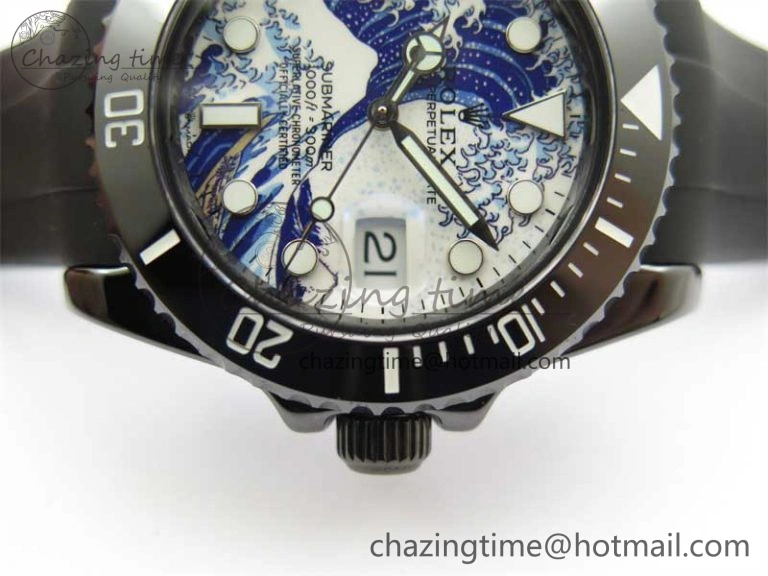 Submariner 40mm Black Ceramic 5GF Best Edition Sea Painting Dial on Black Rubber Strap SA3135