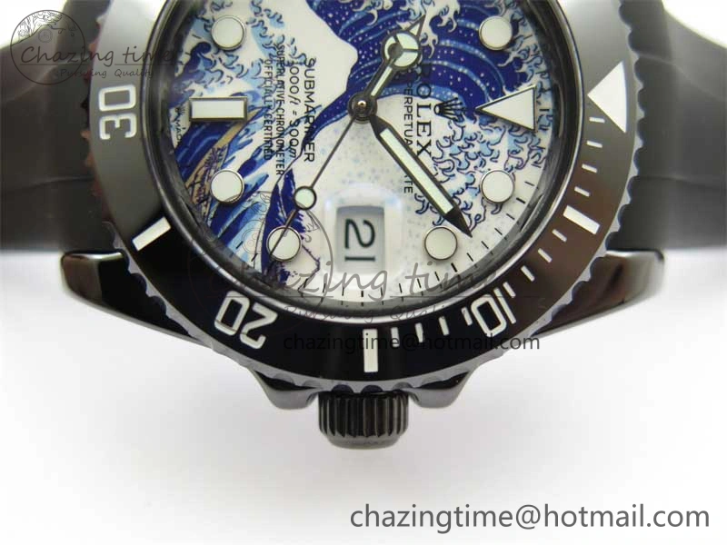 Submariner 40mm Black Ceramic 5GF Best Edition Sea Painting Dial on Black Rubber Strap SA3135