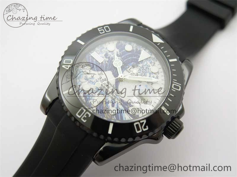 Submariner 40mm Black Ceramic 5GF Best Edition Sea Painting Dial on Black Rubber Strap SA3135