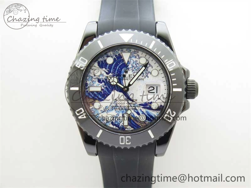 Submariner 40mm Black Ceramic 5GF Best Edition Sea Painting Dial on Black Rubber Strap SA3135