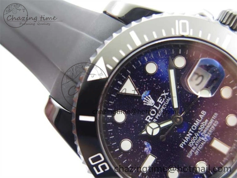 Submariner 40mm Black Ceramic 5GF Best Edition Starry Painting Dial on Black Rubber Strap SA3135
