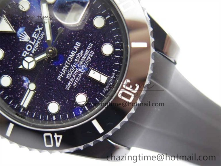 Submariner 40mm Black Ceramic 5GF Best Edition Starry Painting Dial on Black Rubber Strap SA3135