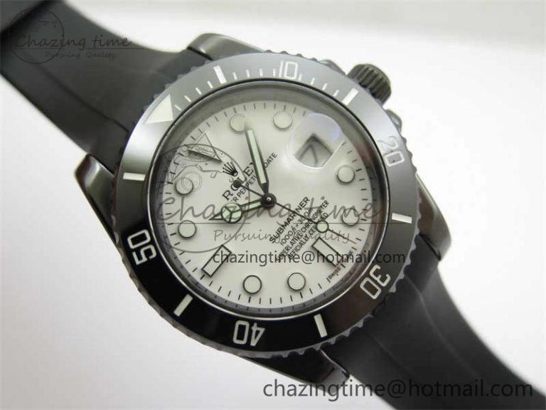 Submariner 40mm Black Ceramic 5GF Best Edition White Dial on Black Rubber Strap SA3135