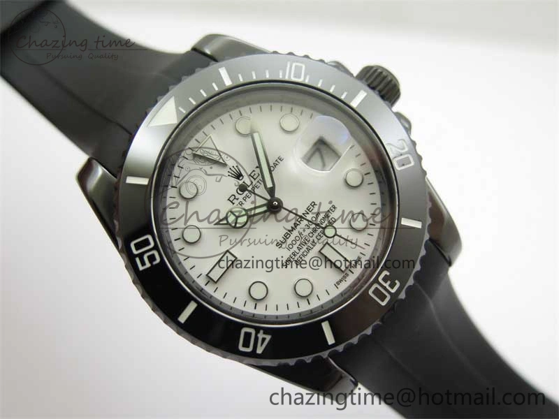 Submariner 40mm Black Ceramic 5GF Best Edition White Dial on Black Rubber Strap SA3135