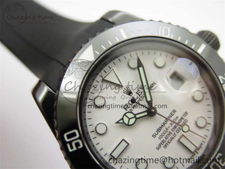 Submariner 40mm Black Ceramic 5GF Best Edition White Dial on Black Rubber Strap SA3135