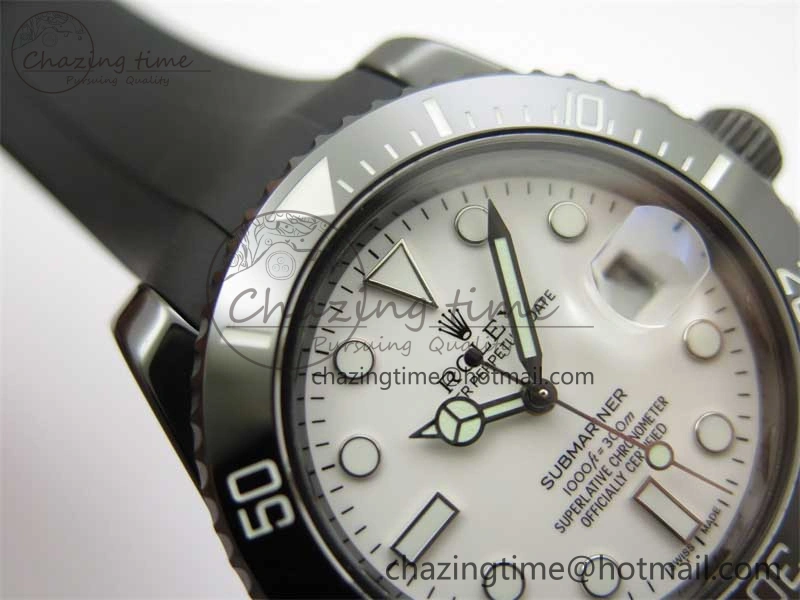 Submariner 40mm Black Ceramic 5GF Best Edition White Dial on Black Rubber Strap SA3135