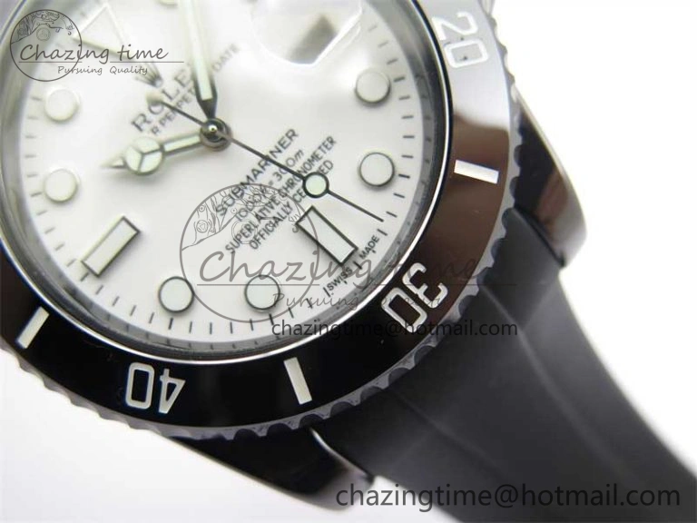 Submariner 40mm Black Ceramic 5GF Best Edition White Dial on Black Rubber Strap SA3135