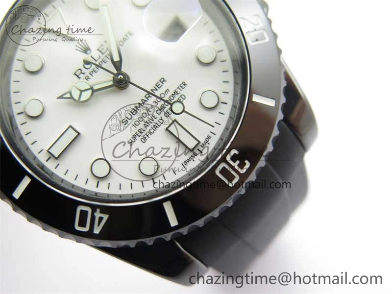 Submariner 40mm Black Ceramic 5GF Best Edition White Dial on Black Rubber Strap SA3135