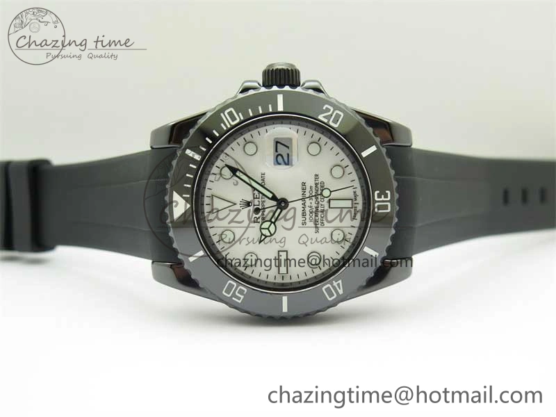 Submariner 40mm Black Ceramic 5GF Best Edition White Dial on Black Rubber Strap SA3135