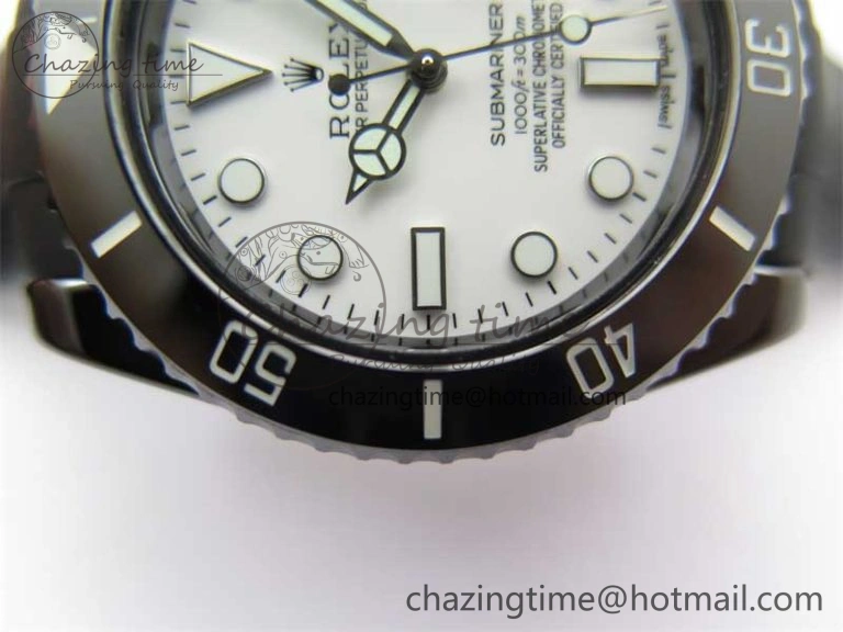 Submariner 40mm Black Ceramic 5GF Best Edition White Dial on Black Rubber Strap SA3135
