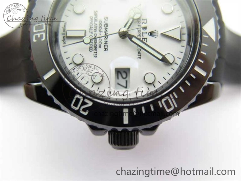 Submariner 40mm Black Ceramic 5GF Best Edition White Dial on Black Rubber Strap SA3135
