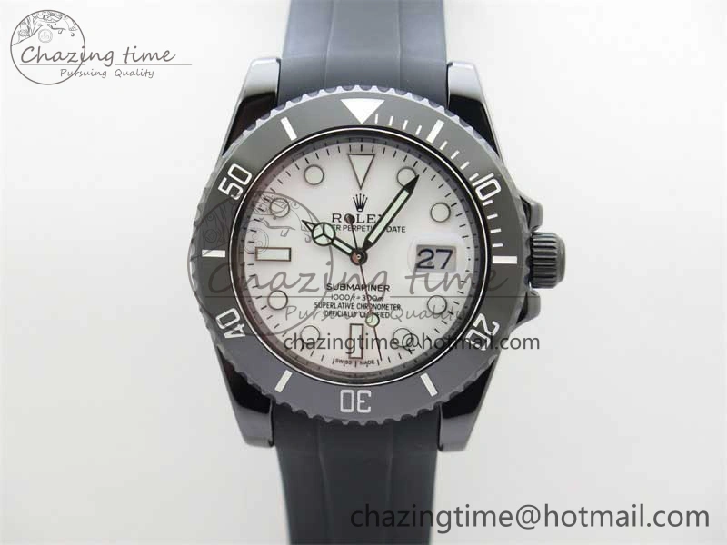 Submariner 40mm Black Ceramic 5GF Best Edition White Dial on Black Rubber Strap SA3135