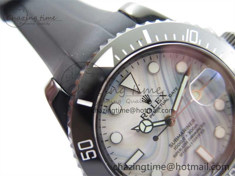 Submariner 40mm Black Ceramic 5GF Best Edition White Blue Dial on Black Rubber Strap SA3135