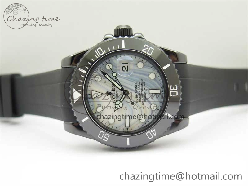 Submariner 40mm Black Ceramic 5GF Best Edition White Blue Dial on Black Rubber Strap SA3135