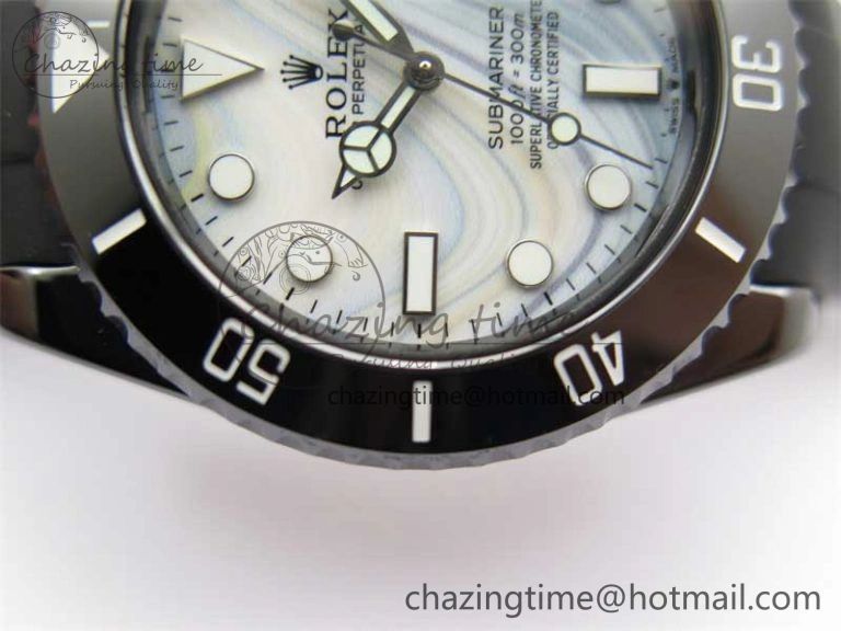Submariner 40mm Black Ceramic 5GF Best Edition White Blue Dial on Black Rubber Strap SA3135