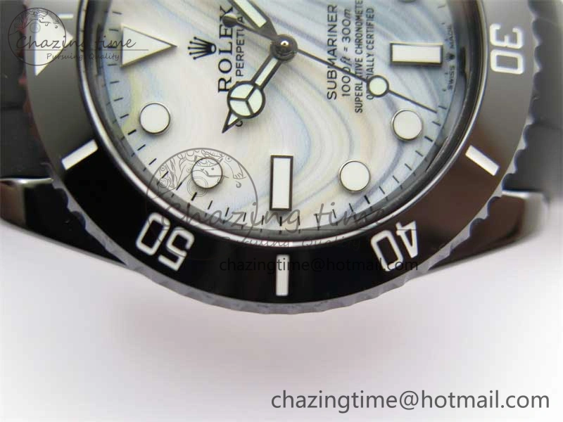 Submariner 40mm Black Ceramic 5GF Best Edition White Blue Dial on Black Rubber Strap SA3135