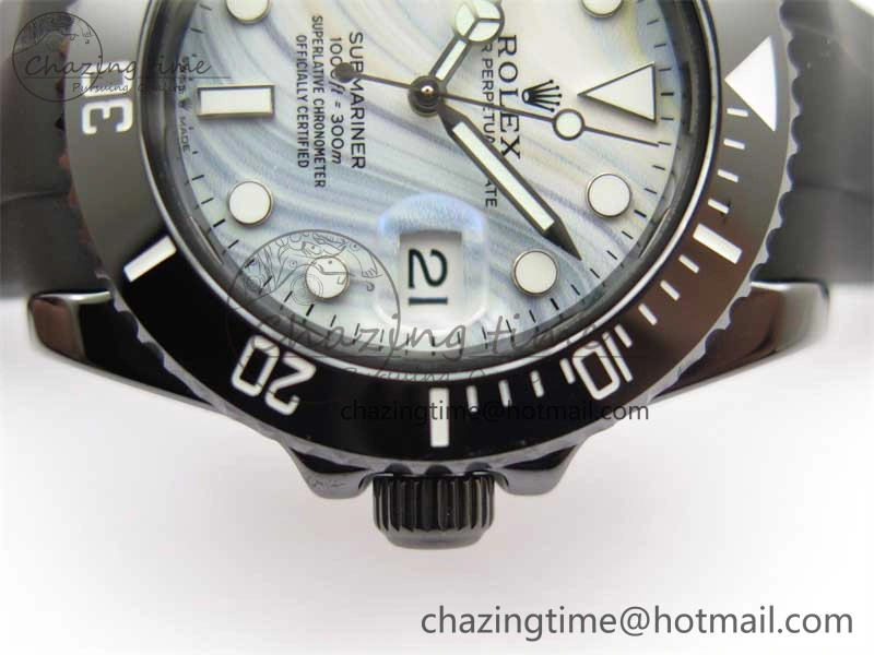 Submariner 40mm Black Ceramic 5GF Best Edition White Blue Dial on Black Rubber Strap SA3135