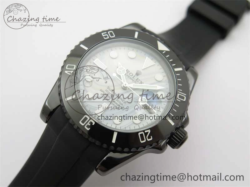 Submariner 40mm Black Ceramic 5GF Best Edition White Blue Dial on Black Rubber Strap SA3135