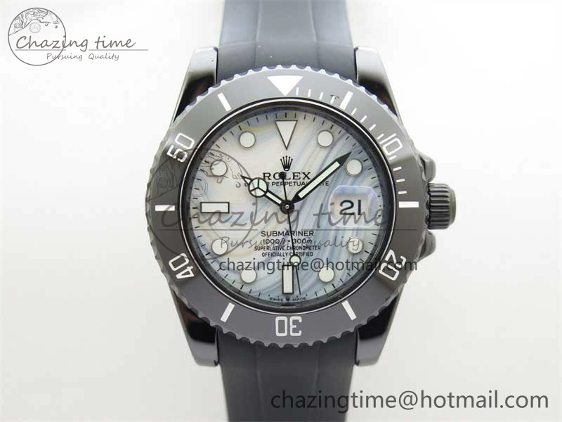 Submariner 40mm Black Ceramic 5GF Best Edition White Blue Dial on Black Rubber Strap SA3135