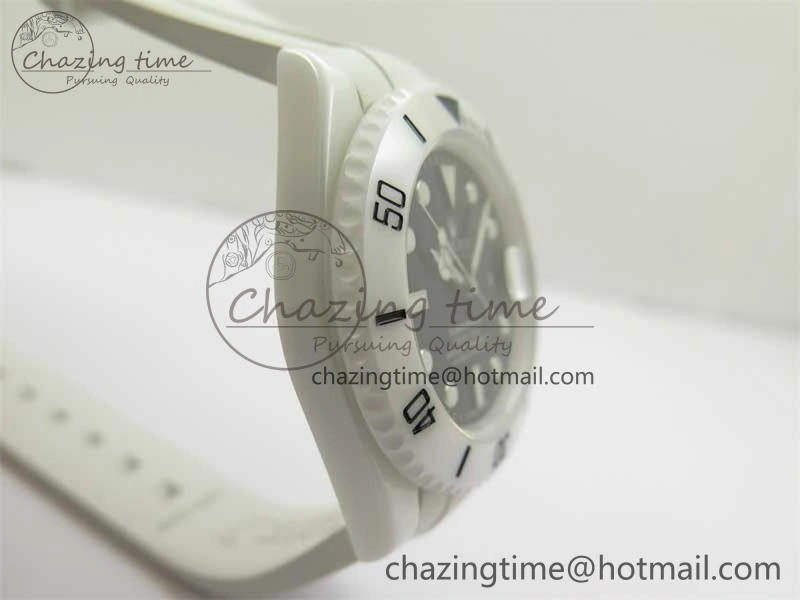 Submariner 40mm White Ceramic 5GF Best Edition Black Dial on White Rubber Strap SA3135