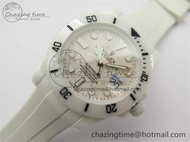 Submariner 40mm White Ceramic 5GF Best Edition Cream Dial on White Rubber Strap SA3135