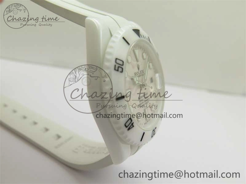 Submariner 40mm White Ceramic 5GF Best Edition Cream Dial on White Rubber Strap SA3135
