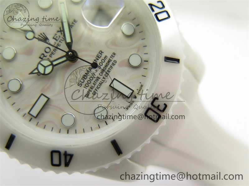 Submariner 40mm White Ceramic 5GF Best Edition Cream Dial on White Rubber Strap SA3135