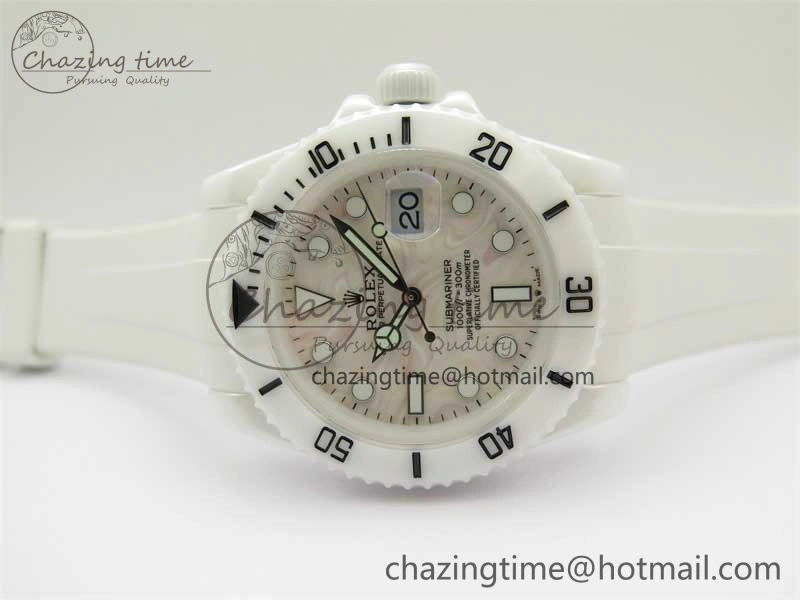 Submariner 40mm White Ceramic 5GF Best Edition Cream Dial on White Rubber Strap SA3135