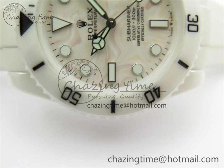 Submariner 40mm White Ceramic 5GF Best Edition Cream Dial on White Rubber Strap SA3135