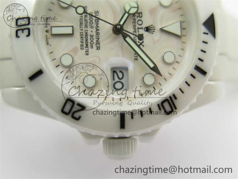 Submariner 40mm White Ceramic 5GF Best Edition Cream Dial on White Rubber Strap SA3135
