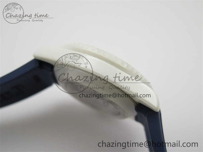 Submariner 40mm White Ceramic 5GF Best Edition Dark Blue Dial on Blue Rubber Strap SA3135