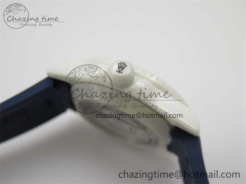 Submariner 40mm White Ceramic 5GF Best Edition Dark Blue Dial on Blue Rubber Strap SA3135