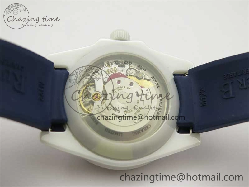 Submariner 40mm White Ceramic 5GF Best Edition Dark Blue Dial on Blue Rubber Strap SA3135