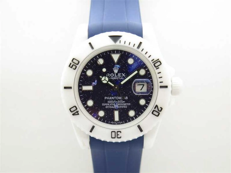 Submariner 40mm White Ceramic 5GF Best Edition Dark Blue Dial on Blue Rubber Strap SA3135