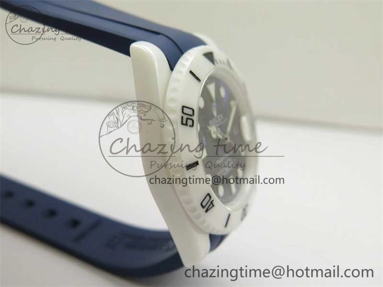 Submariner 40mm White Ceramic 5GF Best Edition Dark Blue Dial on Blue Rubber Strap SA3135