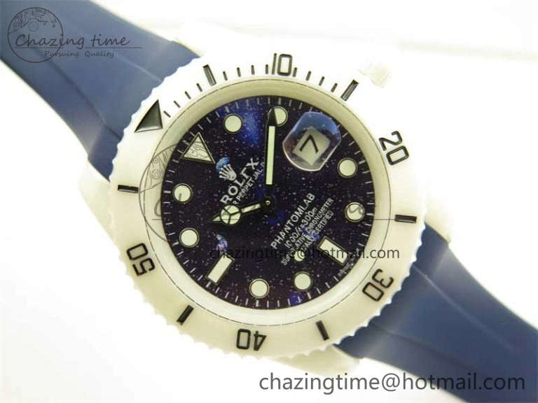 Submariner 40mm White Ceramic 5GF Best Edition Dark Blue Dial on Blue Rubber Strap SA3135