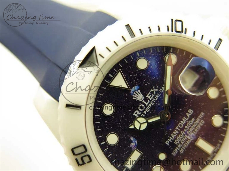 Submariner 40mm White Ceramic 5GF Best Edition Dark Blue Dial on Blue Rubber Strap SA3135