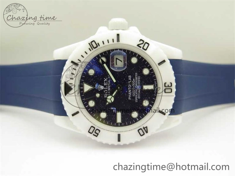 Submariner 40mm White Ceramic 5GF Best Edition Dark Blue Dial on Blue Rubber Strap SA3135