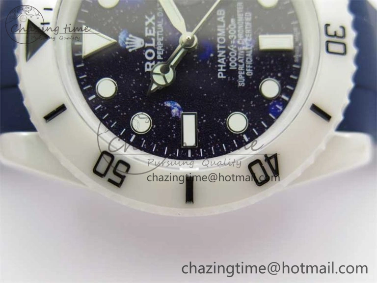 Submariner 40mm White Ceramic 5GF Best Edition Dark Blue Dial on Blue Rubber Strap SA3135