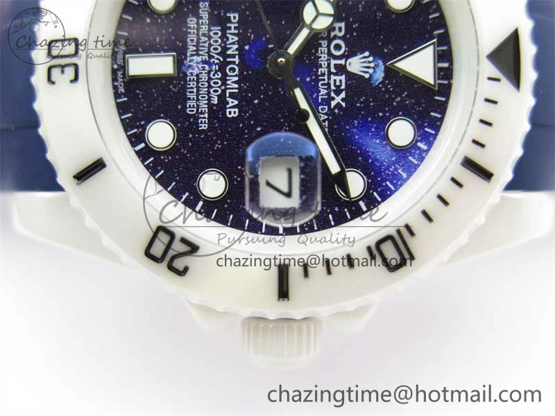Submariner 40mm White Ceramic 5GF Best Edition Dark Blue Dial on Blue Rubber Strap SA3135