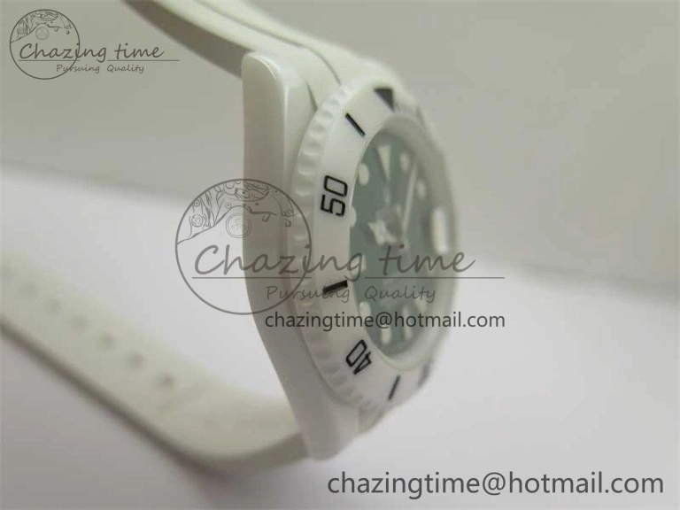 Submariner 40mm White Ceramic 5GF Best Edition Green Dial on White Rubber Strap SA3135