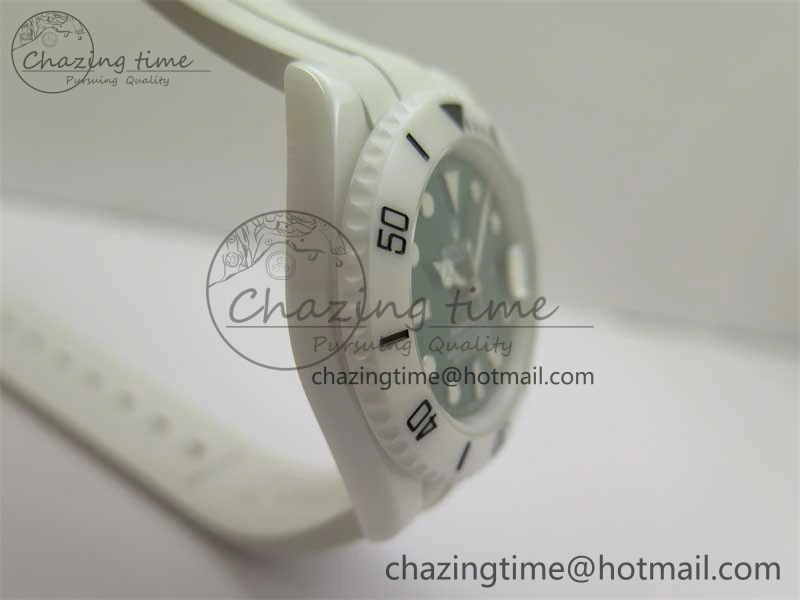 Submariner 40mm White Ceramic 5GF Best Edition Green Dial on White Rubber Strap SA3135