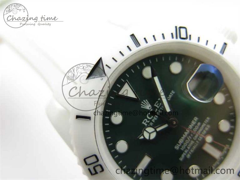 Submariner 40mm White Ceramic 5GF Best Edition Green Dial on White Rubber Strap SA3135