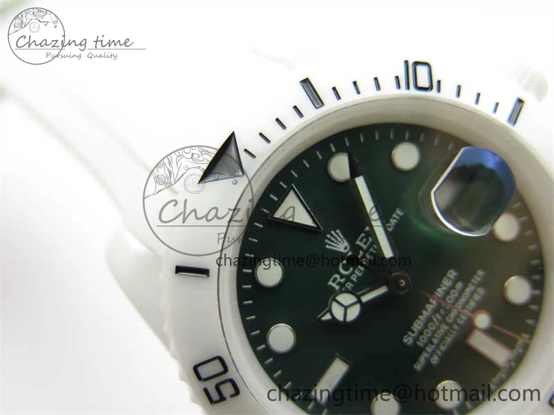 Submariner 40mm White Ceramic 5GF Best Edition Green Dial on White Rubber Strap SA3135