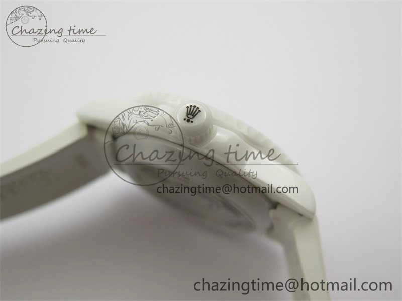 Submariner 40mm White Ceramic 5GF Best Edition Ice Blue Dial on White Rubber Strap SA3135